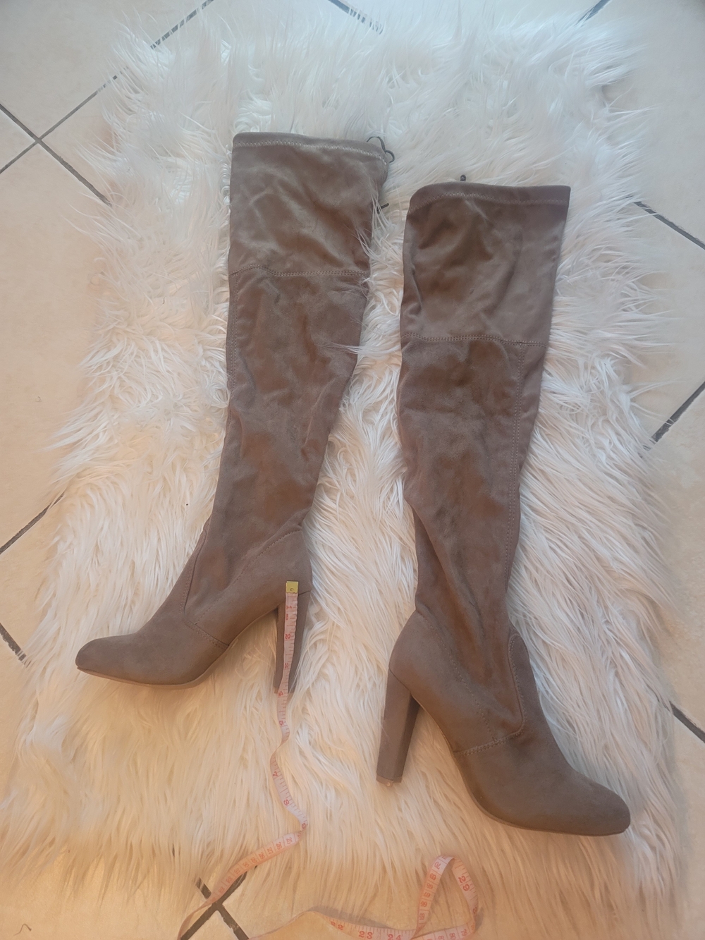 Wild Diva Taupe Over-the-Knee Suede Block Heel Boots